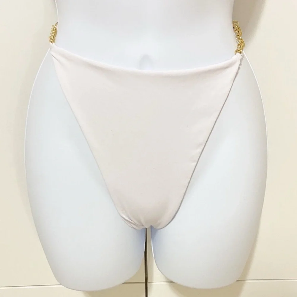 Sale! White Bikini with Gold Metal Strap Accents Women’s Size Large - Picture 5 of 5